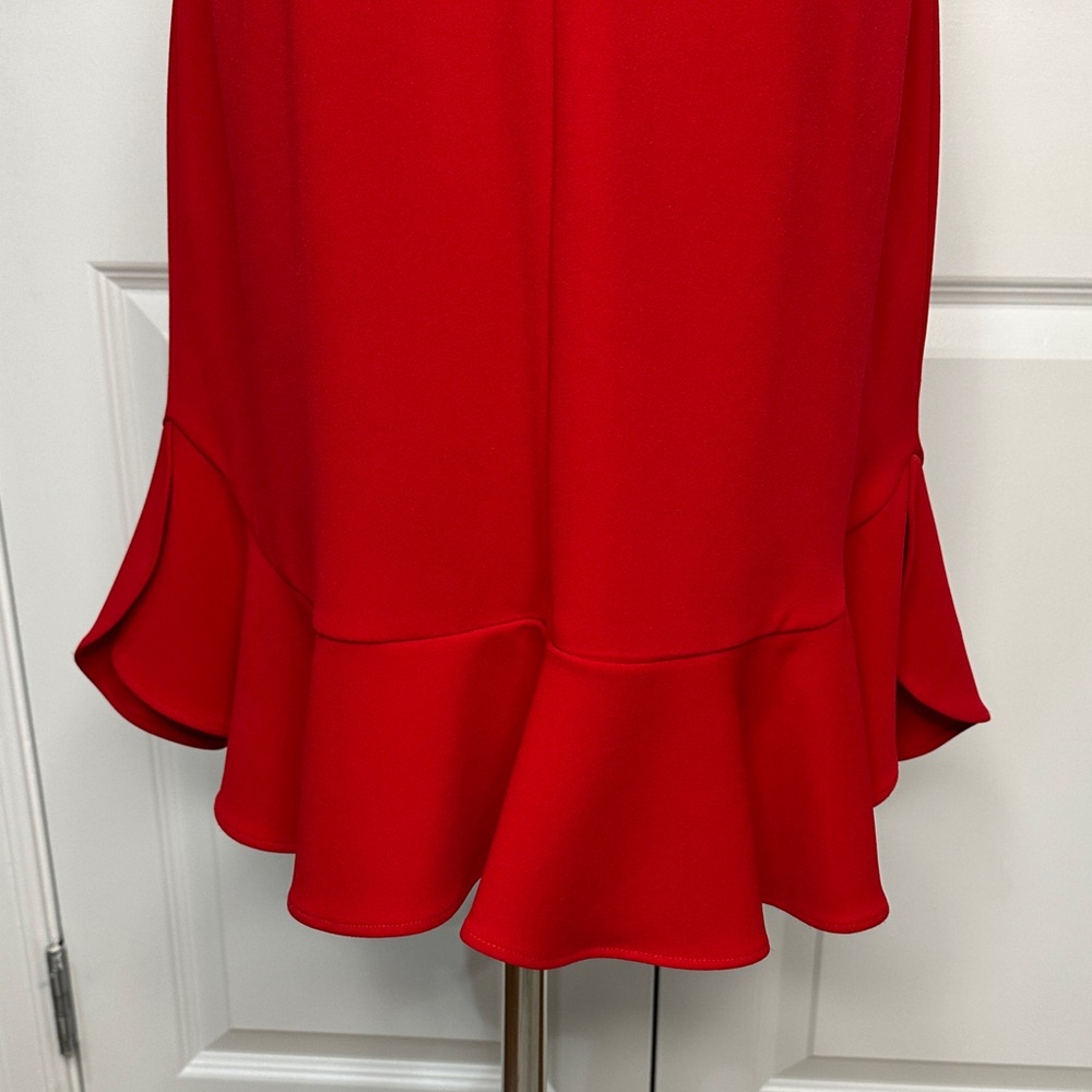 NWT Ivanka Trump Red Ruffle Hem Lace-up Sleeves Valentine’s Day Mini Dress Size4 - Picture 9 of 14